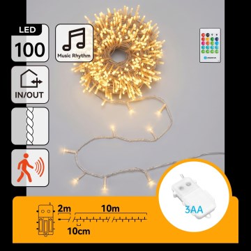 Aigostar - Catena luminosa natalizia LED dimmerabile da esterno con sensore di movimento 100xLED/3xAA 12m bianco caldo + telecomando