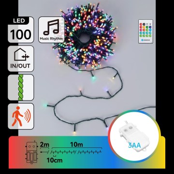 Aigostar - catena luminosa natalizia LED dimmerabile da esterno con sensore di movimento 100xLED/3xAA 12m multicolore + telecomando