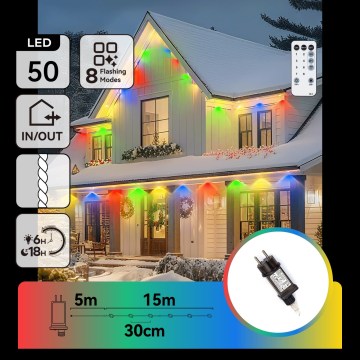 Aigostar - Catena luminosa natalizia LED dimmerabile per esterni 50xLED/8 funzioni 20m IP44 multicolore + telecomando