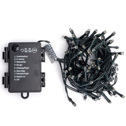 Aigostar - Catena luminosa LED da esterno per Natale, 100 LED, 8 funzioni, 3x AA, 5,3 m, IP44, bianco freddo