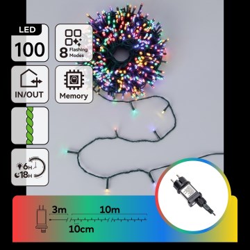 Aigostar - Catena luminosa natalizia LED per esterni 100 LED, 8 funzioni, 13 m, IP44, multicolore
