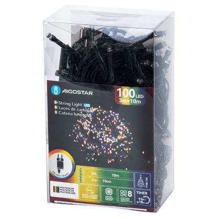Aigostar - Catena luminosa natalizia LED per esterni 100 LED, 8 funzioni, 13 m, IP44, multicolore