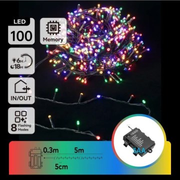 Aigostar - Catena luminosa natalizia LED per esterni 100 LED/8 funzioni 3xAA 5,3 m IP44 multicolore