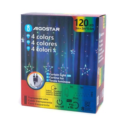 Aigostar - Catena luminosa natalizia a LED per esterni 120 LED / 8 funzioni, 6 x 0,6 m, IP44, multicolore + telecomando