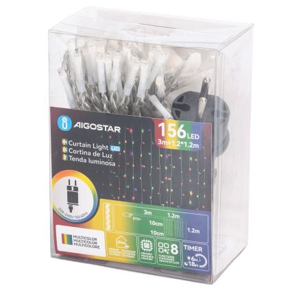Aigostar - Catena luminosa natalizia LED per esterni 156xLED/8 funzioni 4,2x1,2m IP44 multicolore