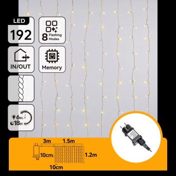 Aigostar - Catena luminosa natalizia LED per esterni 192xLED/8 funzioni 4,5x1,2m IP44 bianco caldo