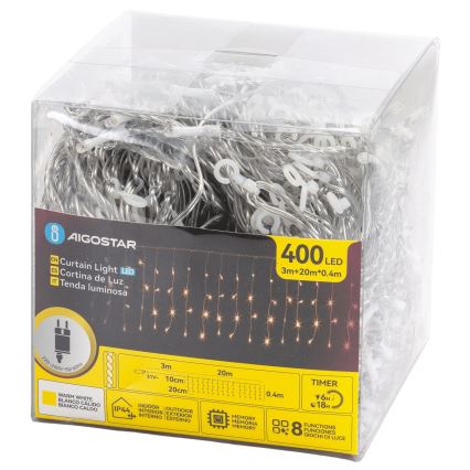 Aigostar - LED Catena luminosa natalizia per esterni 400xLED/8 funzioni 20x0,4m IP44 bianco caldo