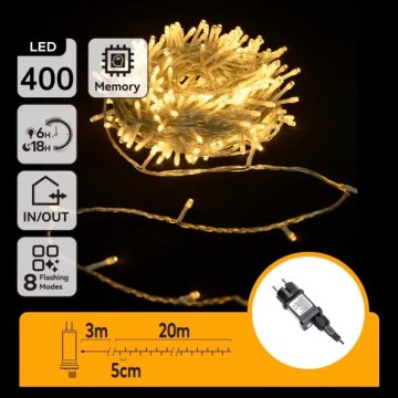 Aigostar - Catena luminosa natalizia LED per esterni 400xLED/8 funzioni 20m IP44 bianco caldo
