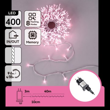 Aigostar - Catena luminosa natalizia LED per esterni 400xLED/8 funzioni 43m IP44 rosa