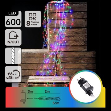 Aigostar - Catena luminosa natalizia LED per esterni 600 LED/8 funzioni 5 m IP44 multicolore