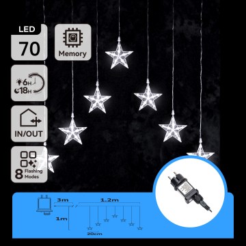Aigostar - Catena luminosa natalizia LED per esterni 70xLED 1,2x1m IP44 bianco freddo a stelle