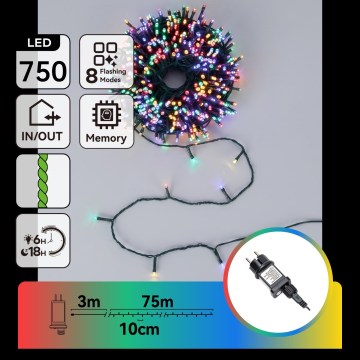 Aigostar - Catena luminosa natalizia LED per esterni 750xLED/8 funzioni 78m IP44 multicolore