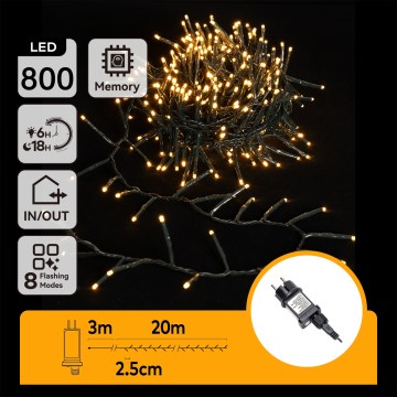Aigostar - Catena luminosa natalizia LED per esterni 800 LED/8 funzioni 23m IP44 bianco caldo
