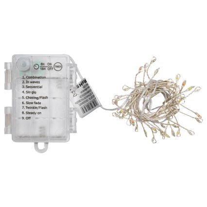 Aigostar - Catena luminosa natalizia per esterni 50 LED/8 funzioni 3xAA 1,8m IP44 multicolore