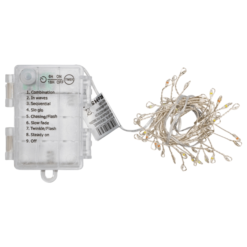 Aigostar - Catena luminosa natalizia per esterni 50 LED/8 funzioni 3xAA 1,8m IP44 multicolore