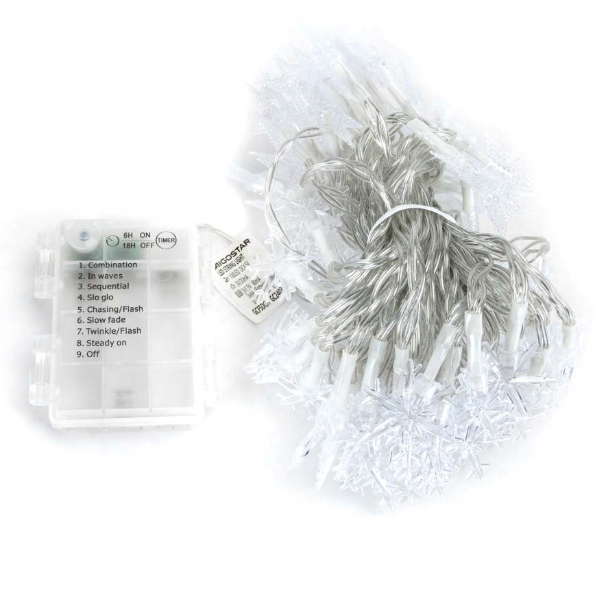 Aigostar - Catena luminosa natalizia LED per esterni 100xLED/8 funzioni 3xAA 10m IP44 bianco caldo stelle