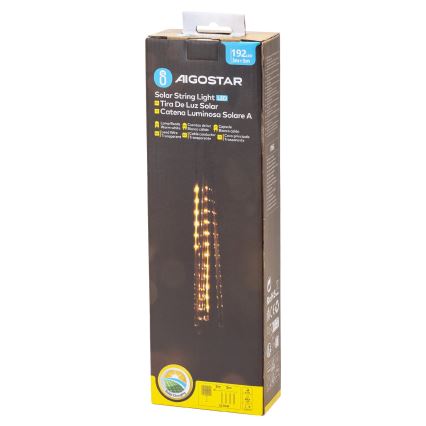 Aigostar - Catena luminosa solare LED natalizia 192xLED/8m IP65 1200 mAh bianco caldo