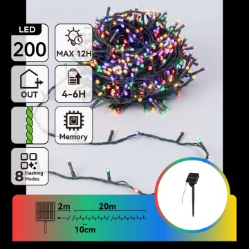 Aigostar - Catena luminosa natalizia solare a LED 200 LED/8 funzioni, 22 m, IP65, multicolore, 800 mAh