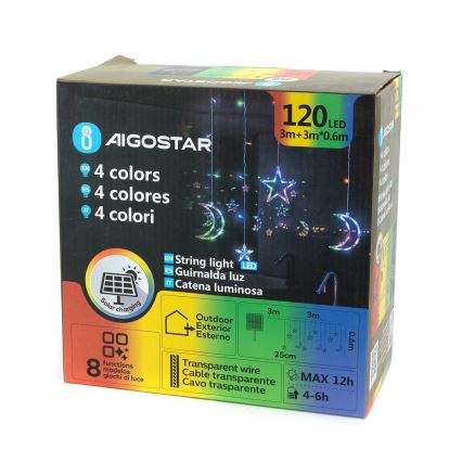 Aigostar - Catena luminosa solare a LED per Natale 120xLED/8 funzioni 3x0,6 m 500 mAh IP65 multicolore