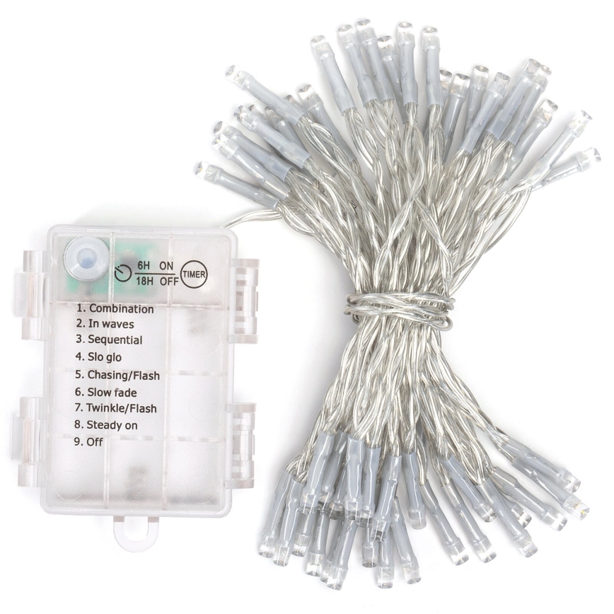 Aigostar - Catena luminosa per esterni a LED, 50 LED, 8 modalità, alimentazione 3xAA, 5,3 m, IP44, multicolore