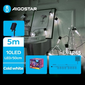 Aigostar - Catena luminosa solare a LED 10 LED/8 modalità 6,5 m 500 mAh IP65 bianco freddo