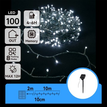 Aigostar - Catena luminosa solare a LED 100 LED/8 funzioni, 12 m, IP65, bianco freddo