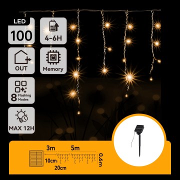 Aigostar - Catena luminosa solare a LED 100 LED/8 funzioni 8×0,6 m 800 mAh IP65 bianco caldo