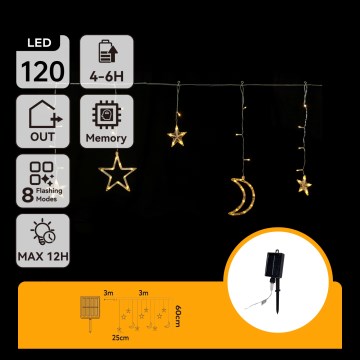 Aigostar - Catena luminosa solare a LED 120xLED/8 funzioni 3x0,6m 500 mAh IP65 bianco caldo