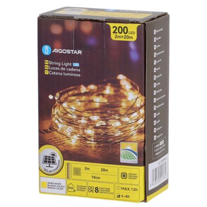 Aigostar - Catena luminosa solare a LED 200xLED/8 funzioni 22 m IP65 bianco caldo 800 mAh
