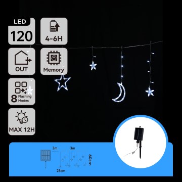 Aigostar - Catena luminosa solare a LED per Natale 120xLED/8 funzioni 3x0,6m 500 mAh IP65 bianco freddo