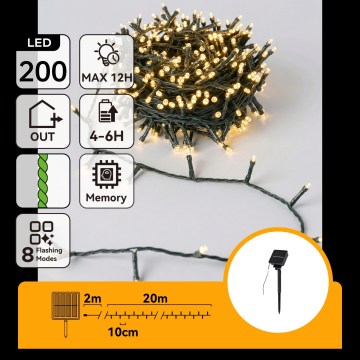 Aigostar - Catena luminosa solare a LED per Natale 200 LED/8 funzioni 22m IP65 bianco caldo 800mAh