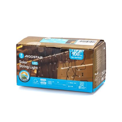 Aigostar - Catena LED solare 100xLED/8 funzioni 8x0,6 m 500 mAh IP65 bianco freddo