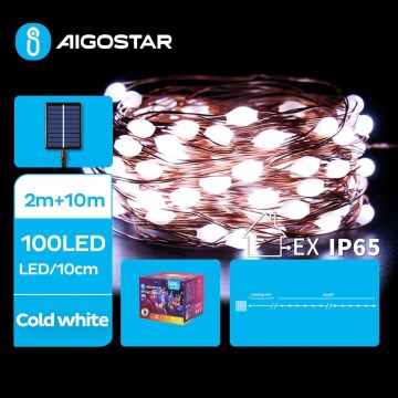 Aigostar - Catena luminosa solare LED natalizia 100xLED/8 funzioni 12m IP65 800 mAh bianco freddo