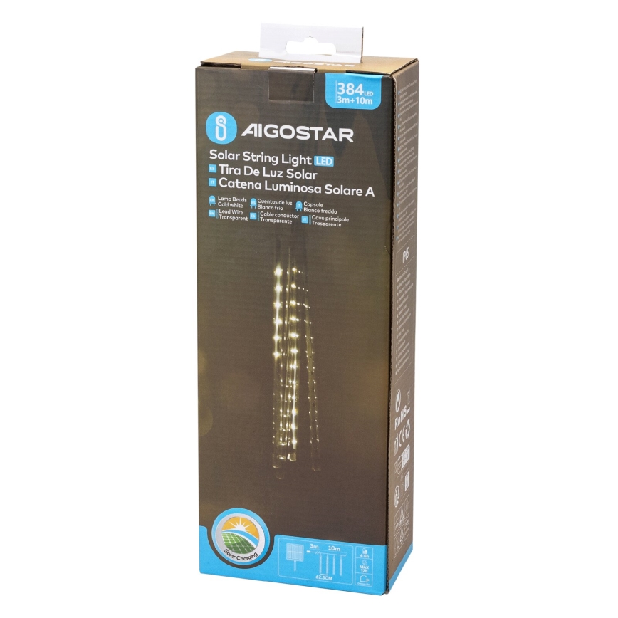 Aigostar - Catena di Natale solare a LED 384xLED/13m IP65 1200 mAh bianco freddo