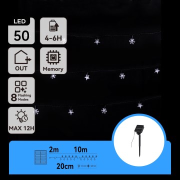 Aigostar - Catena luminosa solare LED natalizia 50xLED/8 funzioni 12m IP65 800 mAh bianco freddo