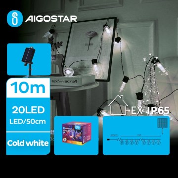 Aigostar - Catena luminosa solare LED per Natale 20x LED/8 funzioni 11,5 m 1200 mAh IP65 bianco freddo