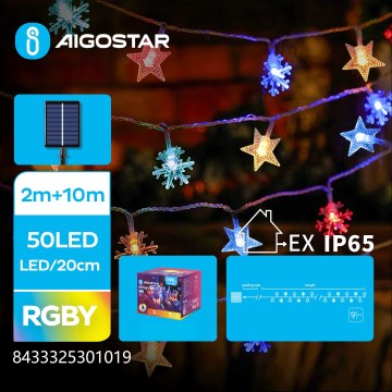 Aigostar - Catena luminosa solare natalizia 50xLED/8 funzioni 800 mAh 12m IP65 multicolore