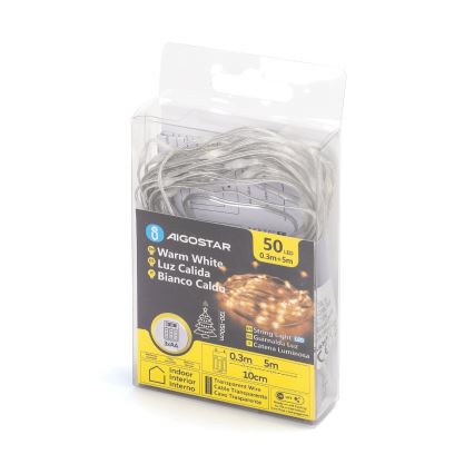 Aigostar - Catena natalizia LED 50xLED/3xAA 5,3m bianco caldo