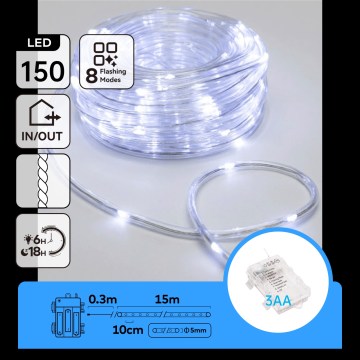 Aigostar - Catena natalizia LED da esterno 150xLED/8 funzioni 3xAA 15,3m IP44 bianco freddo