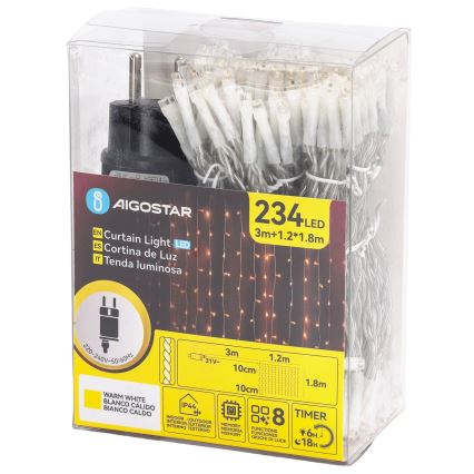 Aigostar - Catena natalizia LED da esterno 234xLED/8 funzioni 1,2x1,8 m IP44 bianco caldo