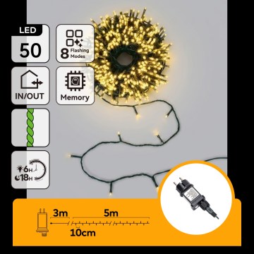 Aigostar - Catena natalizia LED da esterno 50xLED/8 funzioni 8m IP44 bianco caldo