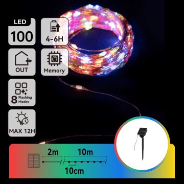 Aigostar - Catena natalizia solare a LED 100xLED/8 funzioni 12m IP65 multicolore 800 mAh