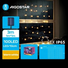Aigostar - Catena natalizia solare a LED 100xLED/8 funzioni 4x1m IP65 bianco caldo