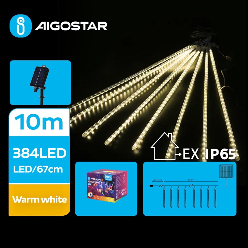 Aigostar - Catena natalizia solare a LED 384xLED/13m IP65 bianco caldo