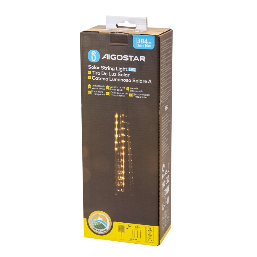 Aigostar - Catena natalizia solare a LED 384xLED/13m IP65 bianco caldo