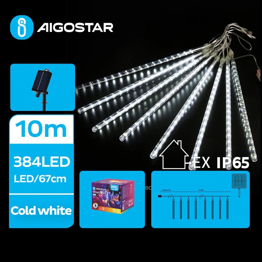 Aigostar - Catena natalizia solare a LED 384xLED/13m IP65 bianco freddo