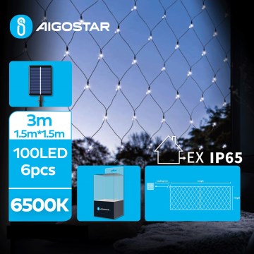Aigostar - Catena solare a LED 100 LED/8 funzioni 4,5x1,5 m IP65 bianco freddo