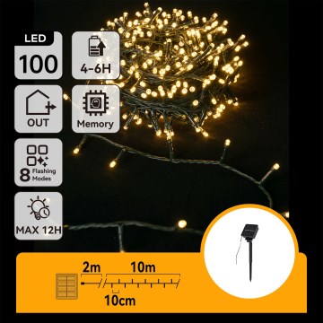 Aigostar - Catena solare a LED 100xLED/8 funzioni 12m IP65 bianco caldo 800 mAh