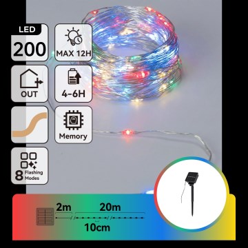 Aigostar - Catena solare a LED 200 LED/8 funzioni 22 m IP65 multicolore 800 mAh