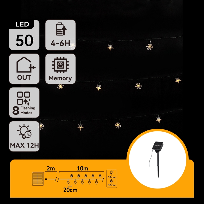 Aigostar - Catena luminosa solare a LED, 50 LED, 8 funzioni, 12 m, 800 mAh, IP65, bianco caldo